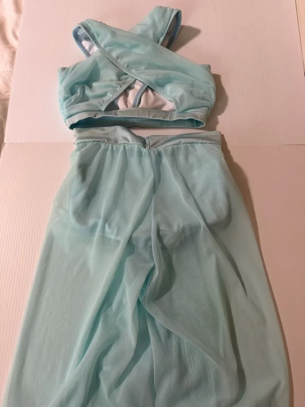 The Line up solo dance costume 2 piece blue wide leg illusion XXS adult